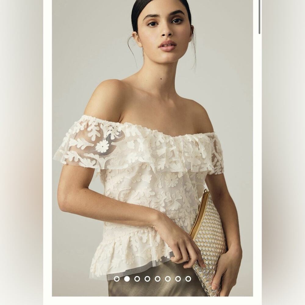 Anthropologie Textured Off The Shoulder Lace Blouse Cream Large